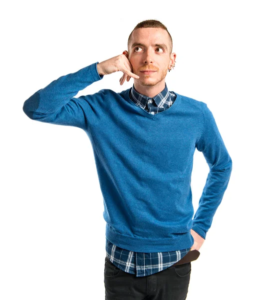 Men doing mobile gesture over white background. — Stock Photo, Image