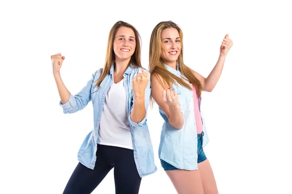 Fortunato ragazze su isolato sfondo bianco — Foto Stock