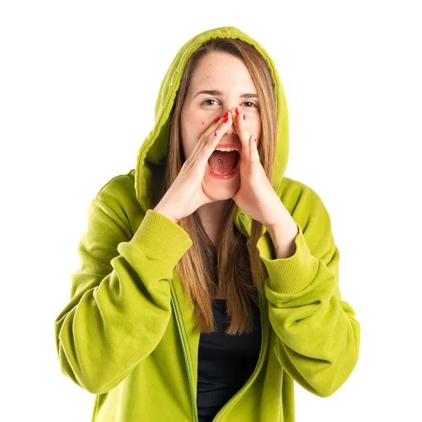 Young girl shouting over isolated white background — Stock Photo, Image