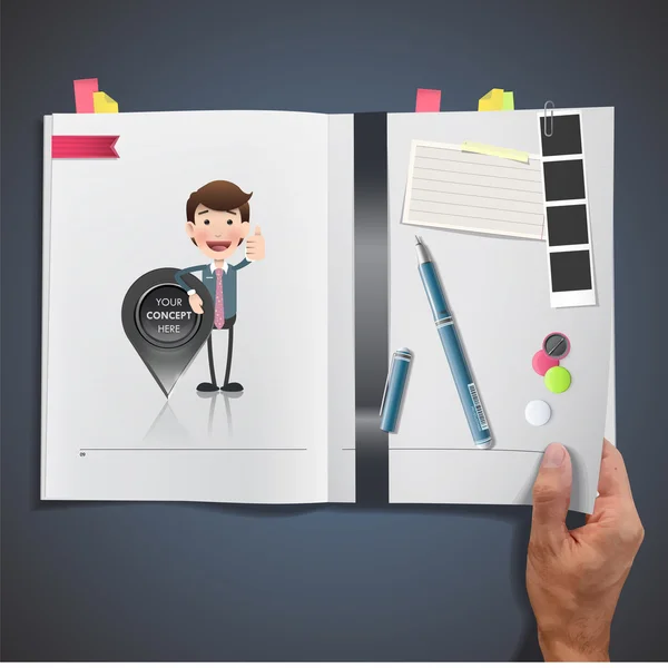 Hommes d'affaires avec icône web imprimé sur le livre — Image vectorielle
