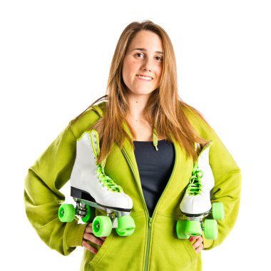 Beyaz arka plan üzerinde paten kız