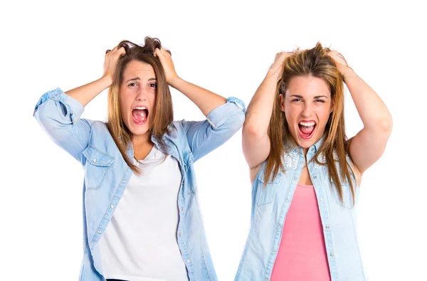 Meninas frustradas sobre fundo branco isolado — Fotografia de Stock