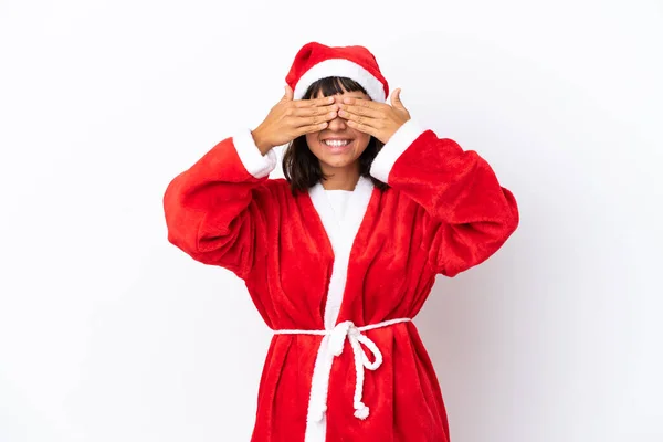 Mujer Joven Mestiza Disfrazada Santa Claus Aislada Sobre Fondo Blanco —  Fotos de Stock