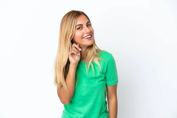 Blond Uruguayaans Meisje Geïsoleerd Witte Achtergrond Lachen — Stockfoto