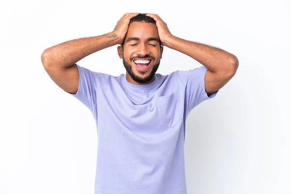 Young Ecuadorian Man Isolated White Background Laughing — Stock Photo, Image