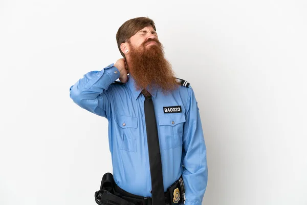Rödhårig Polis Man Isolerad Vit Bakgrund Med Neckache — Stockfoto