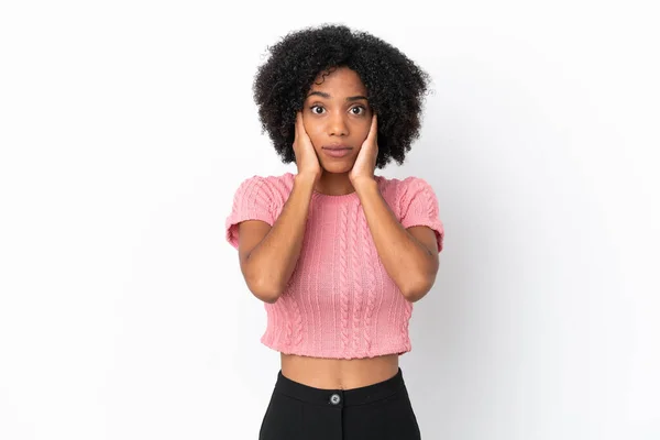 Young African American Woman Isolated White Background Frustrated Covering Ears — Stock Photo, Image