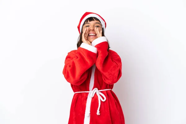 Ung Blandras Kvinna Förklädd Till Santa Claus Isolerad Vit Bakgrund — Stockfoto