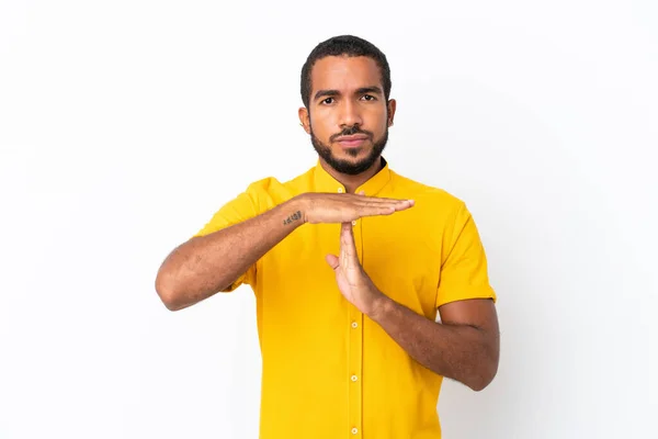 Young Ecuadorian Man Isolated White Background Making Time Out Gesture — Stock Photo, Image