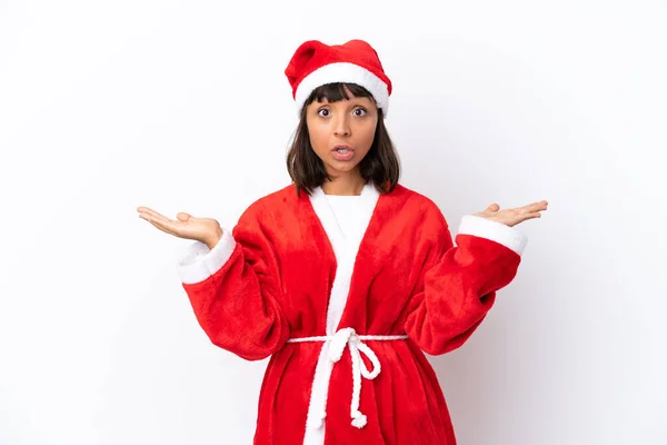 Junge Frau Mit Gemischter Rasse Verkleidet Als Weihnachtsmann Isoliert Auf — Stockfoto