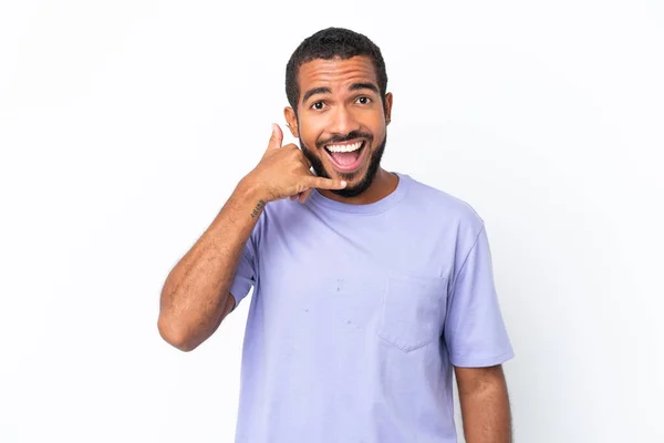 Young Ecuadorian Man Isolated White Background Making Phone Gesture Call — Stock Photo, Image