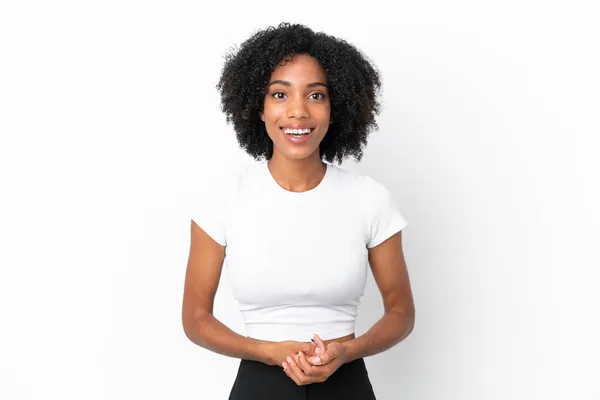 Ung Afroamerikansk Kvinna Isolerad Vit Bakgrund Skrattar — Stockfoto