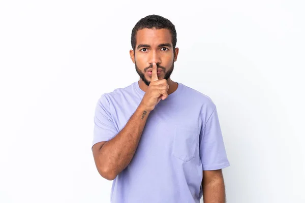 Young Ecuadorian Man Isolated White Background Showing Sign Silence Gesture — Stock Photo, Image