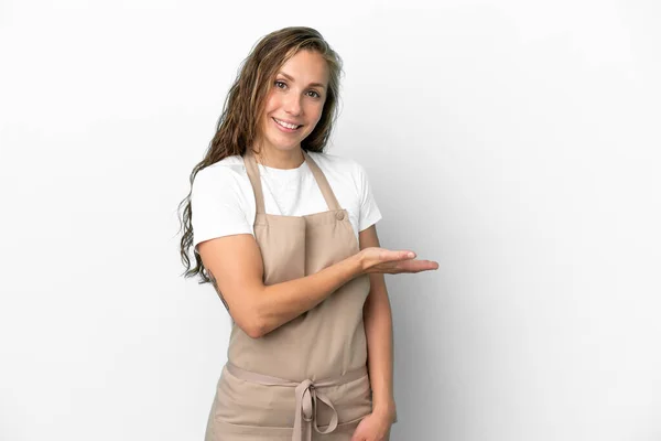 Restoran Garsonu Beyaz Arka Planda Izole Edilmiş Beyaz Bir Kadın — Stok fotoğraf