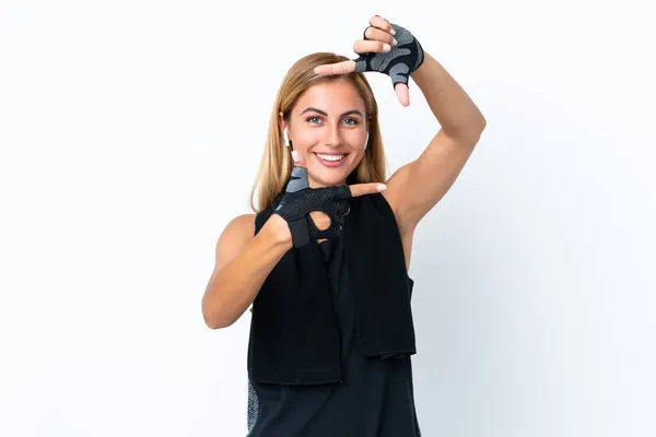 Loira Menina Esporte Uruguaio Isolado Fundo Branco Focando Rosto Símbolo — Fotografia de Stock