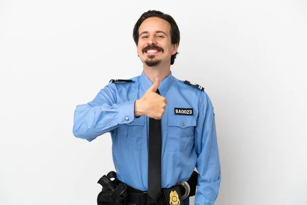 Young Police Man Isolated Background White Giving Thumbs Gesture — Stock Photo, Image
