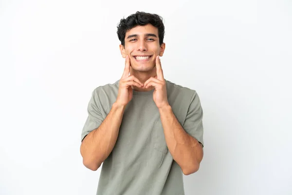 Young Argentinian Man Isolated White Background Smiling Happy Pleasant Expression — Stock Photo, Image