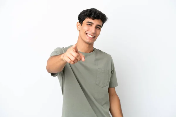 Beyaz Arka Planda Izole Edilmiş Genç Arjantinli Adam Mutlu Bir — Stok fotoğraf