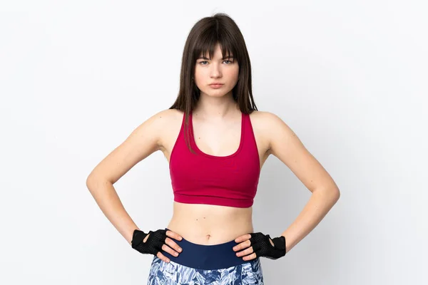 Young Sport Woman Isolated White Background Posing Arms Hip — Stock Photo, Image