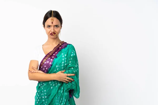 Ung Indian Kvinna Isolerad Vit Bakgrund Känsla Upprörd — Stockfoto