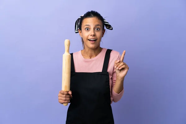Jonge Vrouw Chef Kok Uniform Van Plan Oplossing Realiseren Terwijl — Stockfoto