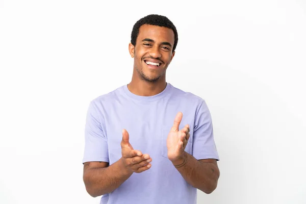 African American Handsome Man Isolated White Background Applauding Presentation Conference — Stock Photo, Image