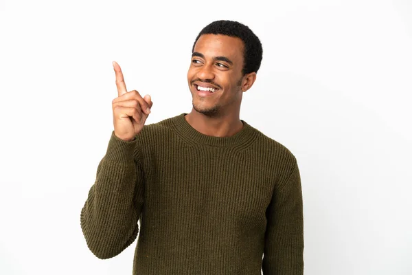 Afro Americano Bonito Homem Isolado Branco Fundo Com Intenção Realizar — Fotografia de Stock