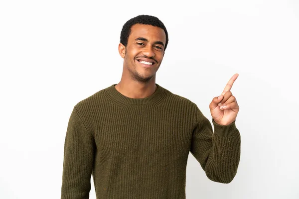 African American Handsome Man Isolated White Background Showing Lifting Finger — Stock Photo, Image