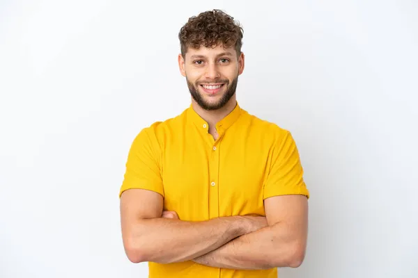 Young Handsome Caucasian Man Isolated White Background Keeping Arms Crossed — Stock Photo, Image