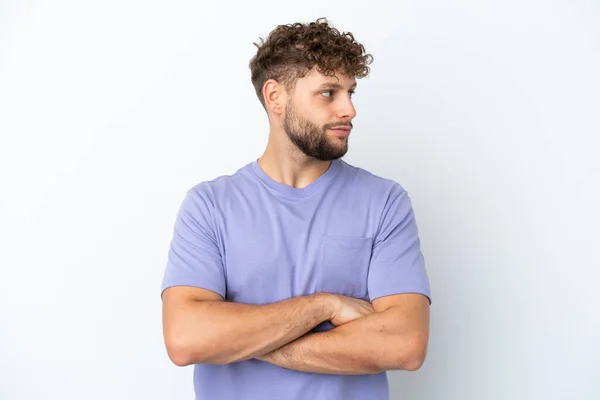 Young Handsome Caucasian Man Isolated White Background Keeping Arms Crossed — Stock Photo, Image