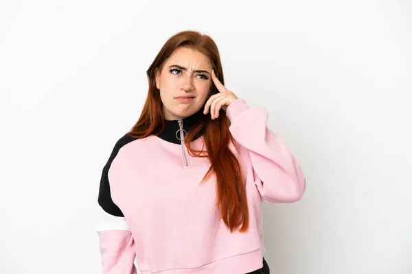 Young Redhead Woman Isolated White Background Making Gesture Madness Putting — Stock Photo, Image