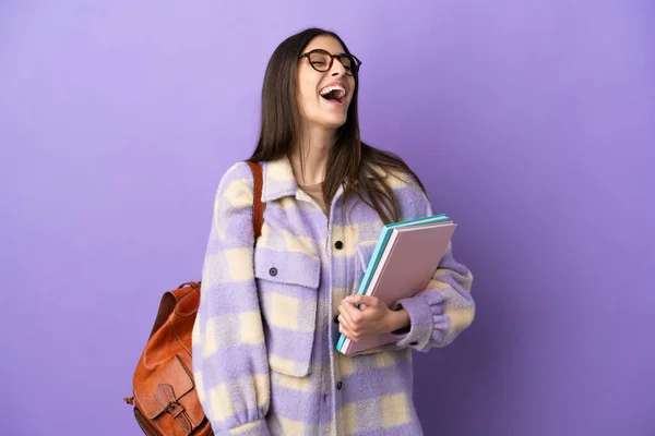 Young Student Woman Isolated Purple Background Laughing — Stock Photo, Image