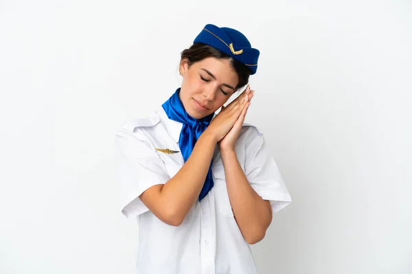 Stewardessa Samolot Kaukaska Kobieta Izolowane Białym Tle Gest Snu Dorable — Zdjęcie stockowe