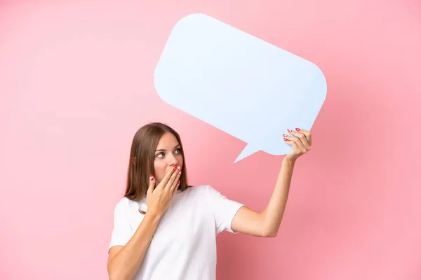 Young Lithuanian Woman Isolated Pink Background Holding Empty Speech Bubble — Stock Photo, Image