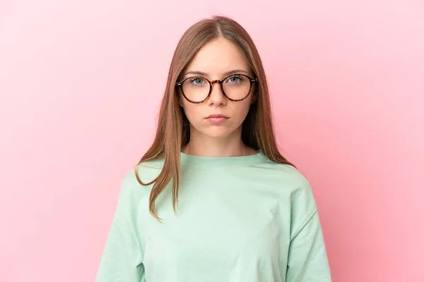 Young Lithuanian Woman Isolated Pink Background Glasses — Stock Photo, Image