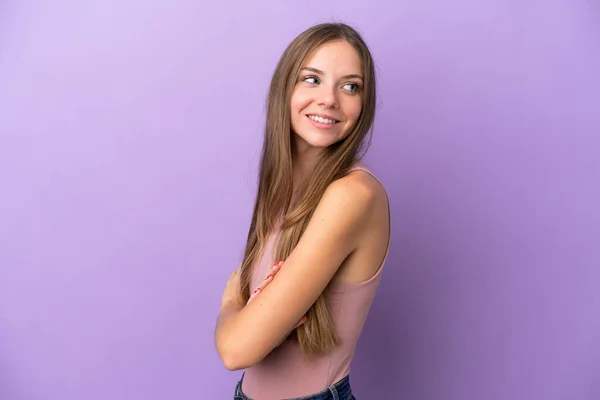 Young Lithuanian Woman Isolated Purple Background Arms Crossed Happy — Stock Photo, Image