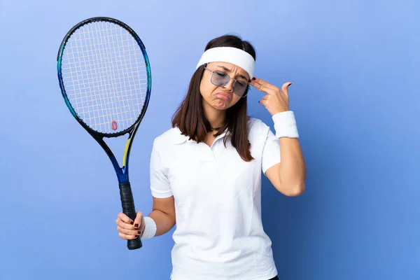 Genç Bayan Tenisçi Intihar Jesti Yapmada Sorun Yaşıyor — Stok fotoğraf
