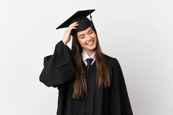 Teenager Brazilské Univerzity Absolvent Přes Izolované Bílé Pozadí Úsměvem Hodně — Stock fotografie