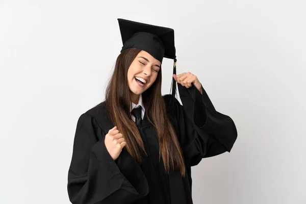 Adolescente Graduado Universitário Brasileiro Sobre Fundo Branco Isolado Comemorando Uma — Fotografia de Stock