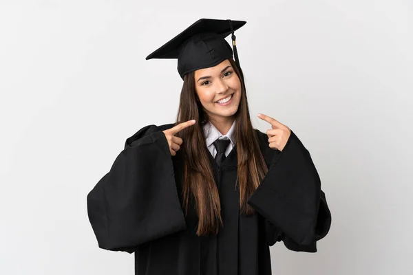 Teenager Brazilské Univerzity Absolvent Přes Izolované Bílé Pozadí Dává Palce — Stock fotografie