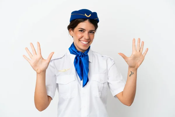 Stewardess Kaukasischen Frau Isoliert Auf Weißem Hintergrund Zählen Zehn Mit — Stockfoto