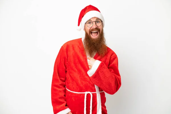 Noel Baba Kılığına Girmiş Kırmızımsı Bir Adam Yüzünde Sürpriz Bir — Stok fotoğraf
