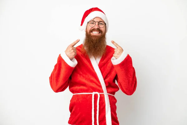 赤みを帯びた男変装サンタ クラスとして隔離された白に親指をあげるジェスチャー — ストック写真