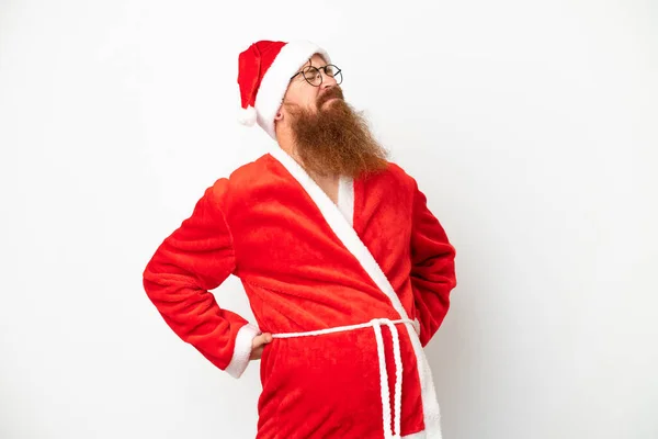 Hombre Rojizo Disfrazado Santa Claus Aislado Blanco Sufriendo Dolor Espalda —  Fotos de Stock