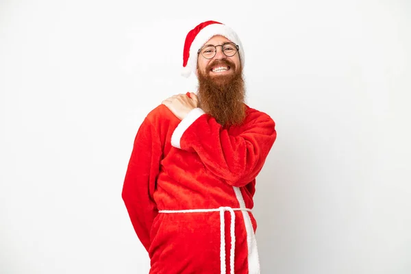 Красноватый Человек Замаскированный Санта Клауса Изолированный Белого Смеха — стоковое фото