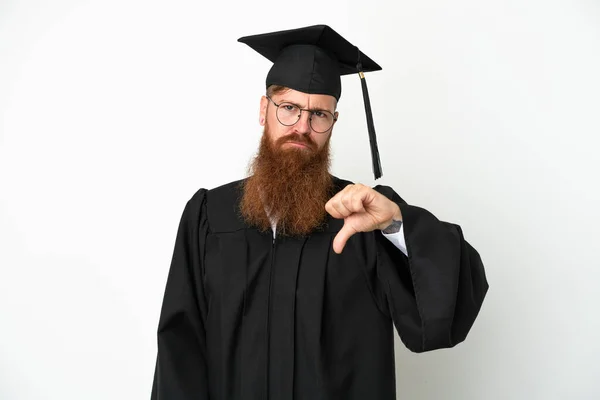 Joven Graduado Universitario Hombre Rojizo Aislado Sobre Fondo Blanco Mostrando —  Fotos de Stock