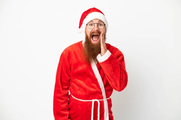 Noel Baba Kılığına Girmiş Kırmızımsı Adam Beyaz Tenli Şaşırmış Şok — Stok fotoğraf