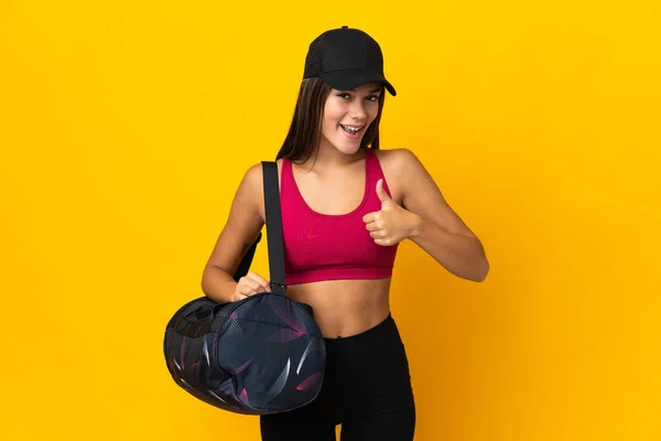 Adolescente Deporte Chica Con Bolsa Deporte Dando Gesto Pulgares Hacia — Foto de Stock