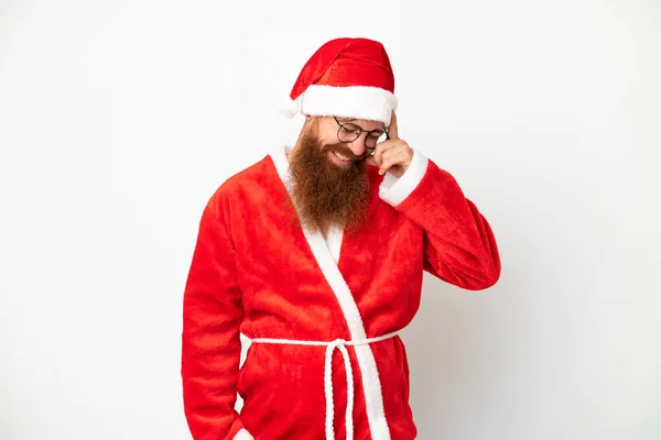 Reddish Man Disguised Santa Claus Isolated White Laughing — Stock Photo, Image