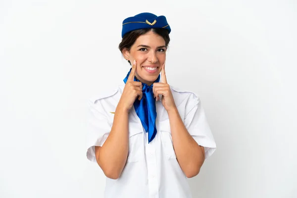 Stewardess Kaukasischen Frau Isoliert Auf Weißem Hintergrund Lächelnd Mit Einem — Stockfoto